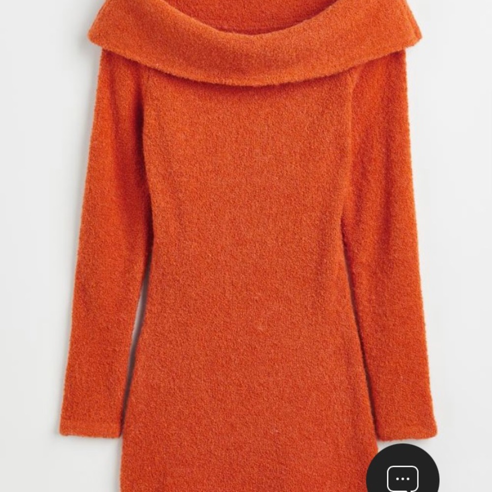 Off the Shoulder Orange Sweater Dress